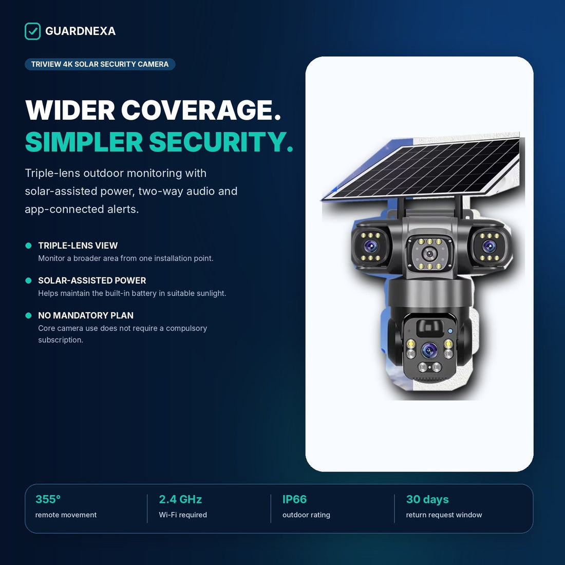 Guardnexa TriView solar security camera