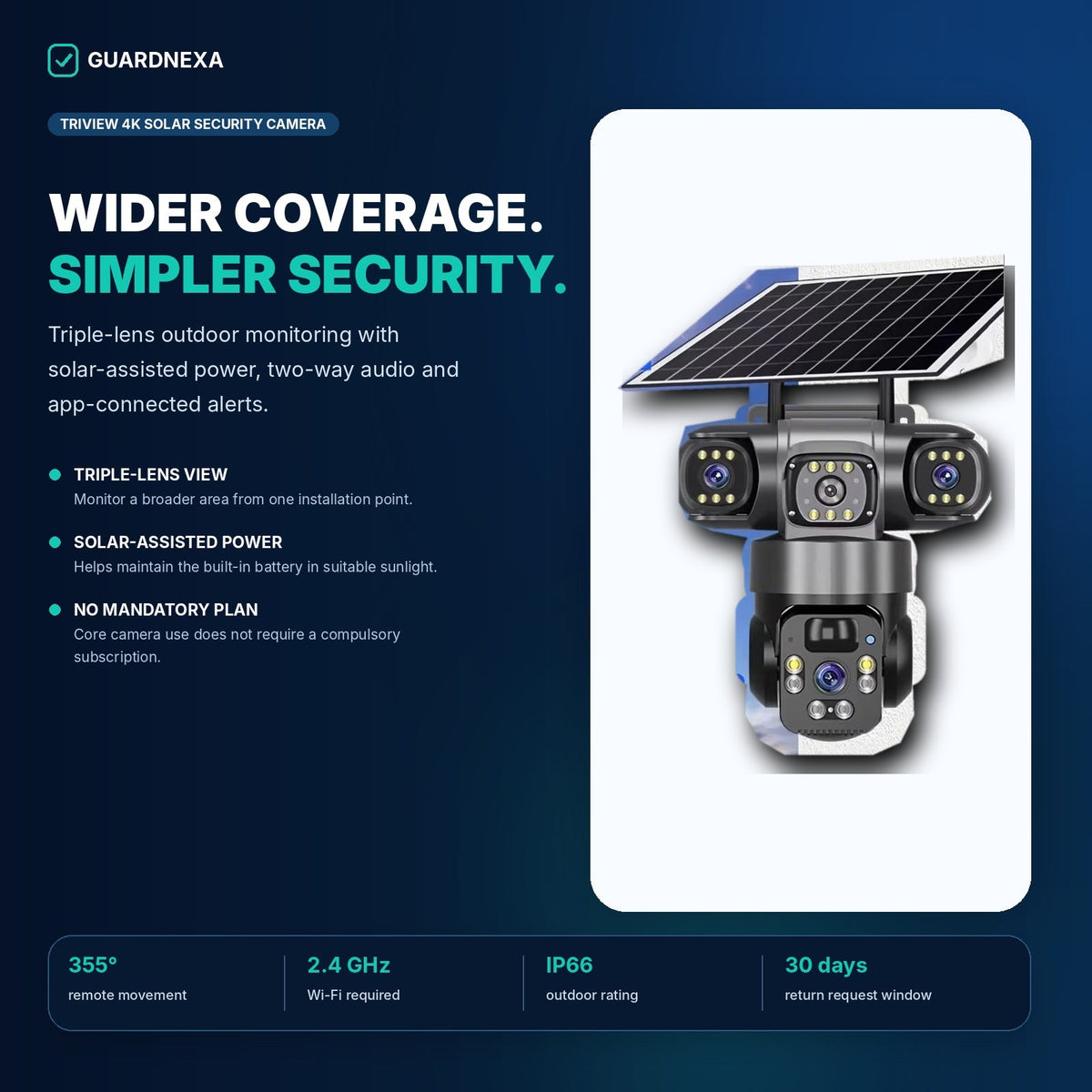 Guardnexa TriView 4K Solar Security Camera